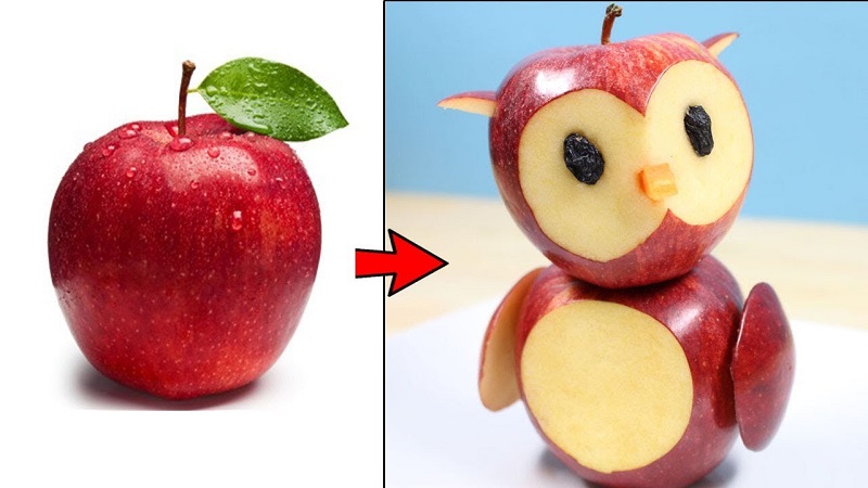 Tạo hình cú mèo từ quả táo